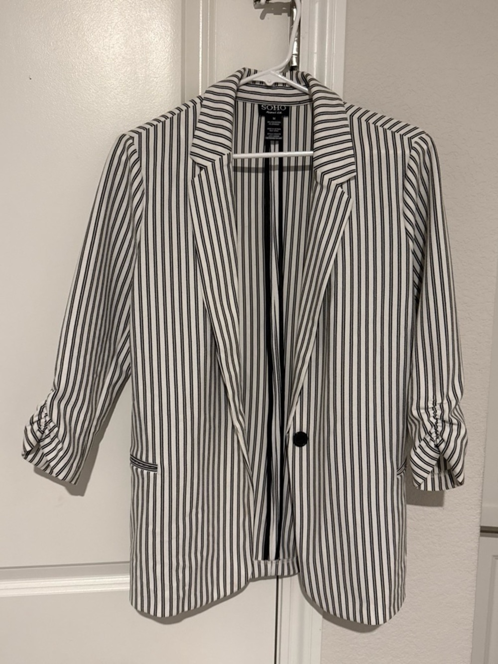 SOHO Black & White Vertical Stripe Open-Front Blazer